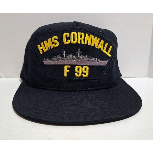 VINTAGE AJD BASEBALL CAPS ROYAL NAVY HMS CORNWALL F 99 SNAPBACK HAT MADE IN USA - Picture 1 of 7
